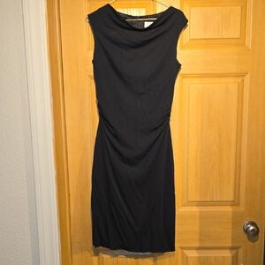 David Meister Black Cowl Neck Midi Sheath Dress